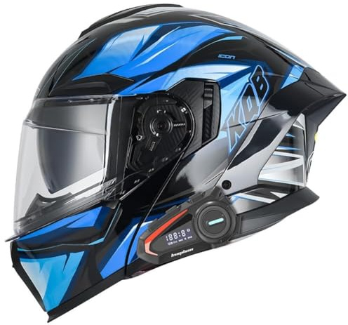 IRON JF Modularer Motorradhelm Klapphelm mit Bluetooth Integrierter Roller Helm ECE Zertifiziert Integralhelm Doppelvisier mit Eingebautem Mikrofon for Automatische Reaktion for Damen Herren