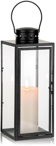Staymoment Laterne Deko Schwarz für Draußen: 35 cm Windlicht groß Outdoor als Balkon Garten Deko modern Tischdeko Grablaterne Kerzenständer Beleuchtung