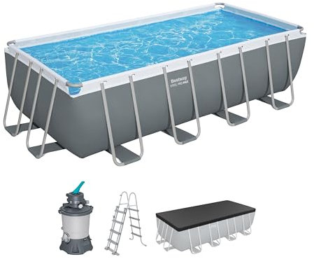 Bestway Power Steel Frame Pool Komplett-Set mit Sandfilteranlage 488 x 244 x 122 cm, grau, eckig