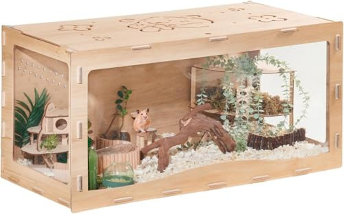 MEWOOFUN Hamsterkäfig aus Holz, transparent 85 x 43 x 43 cm, großer Hamsterkäfig für Zwerghamster und Goldhamster, ohne Zubehör