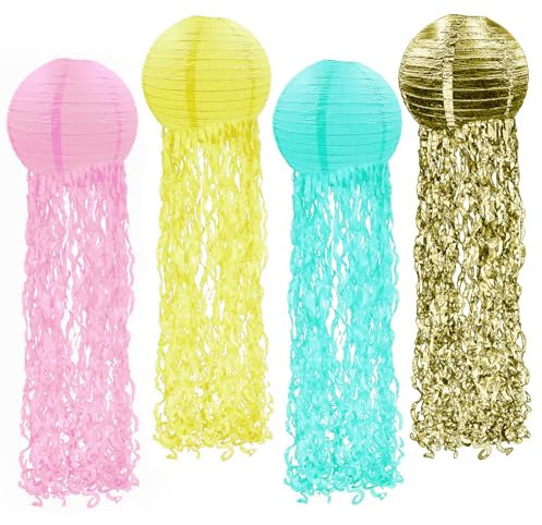JJYHEHOT 4 Stück Quallen Papierlaternen, Quallenlaterne Papier Latern, Meerjungfrau Geburtstag Deko, Ozean Lampions Lampenschirm, Ozean Thema Party Lieferungen für Kinder Thema Party