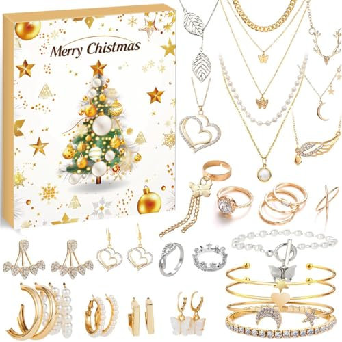 Adventskalender 2024 Schmuck für Frauen Damen, Weihnachtsbaum Schmuck Adventskalender Weihnachtskalender mit 24 Überraschungen Weihnachten Geschenk, Weihnachten Countdown Adventskalender (C)