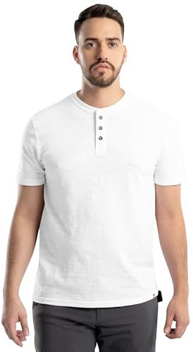 Wrangler Men's Short Sleeve Recycled Slub Jersey Workwear Henley T-Shirt, White, XL