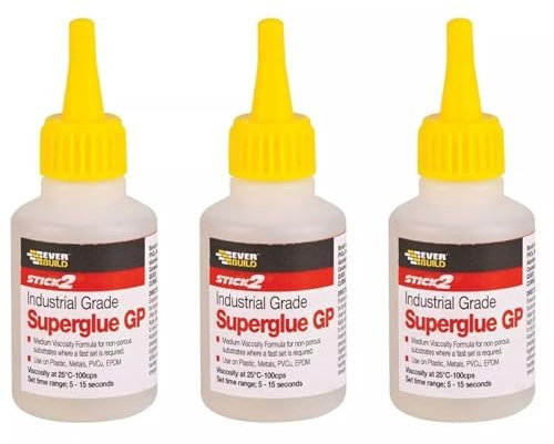 3 Pack (20g Each) Everbuild Stick2 General Purpose Industrial Superglue - Super Glue All Purpose Used on Plastic, Metals, PVCu, and EPDM