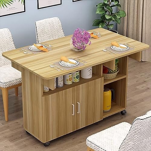 YHKJLYH Klappbarer Esstisch mit Schrank, offenem Regal und 6 Rädern. Platzsparender Klapptisch zum Arbeiten, Lernen und Essen (Schwarz, 100 cm)
