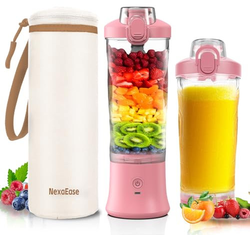 Portable Blender Personal Juicer with Insulated Sleeve for Shakes and Smoothies - 20 OZ Mini Blender Cup with 6 Blades, Travel Lid, USB Rechargeable - Small Blender for Kitchen, Travel, Office, Gym