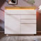 Lexiou Kommode, Hochglanz Sideboard mit 2 Türen und 3 Schubladen, LED-Beleuchtung (App-Steuerung), Mehrzweckschrank für Wohnzimmer und Schlafzimmer, 115 x 110 x 39 cm, Weiß