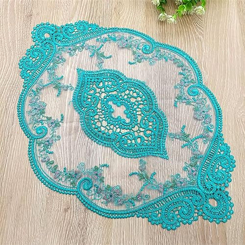 Anevous 2 Stück Retro Spitzen Tischsets, 31x44cm Häkeldeckchen Platzdeckchen, Oval Dekorative Handgefertigte Bestickte Placemat, Blume Matte Abwaschbar für Küche Esszimmer Vase,Blaugrün