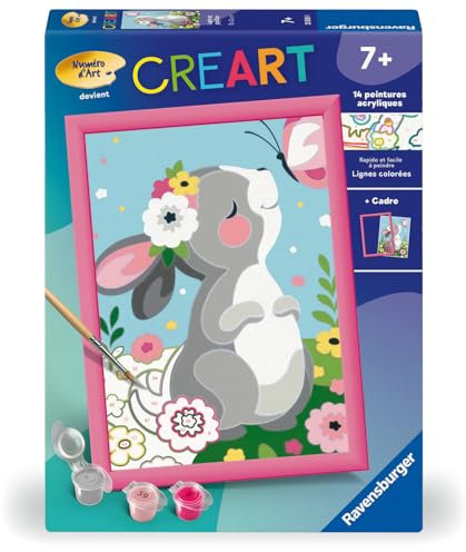 Ravensburger - CreArt Kids 18x24 cm - Numéro d'art - Lapin et Papillon - Kit de Peinture par numéros - Dès 7 Ans - 25836