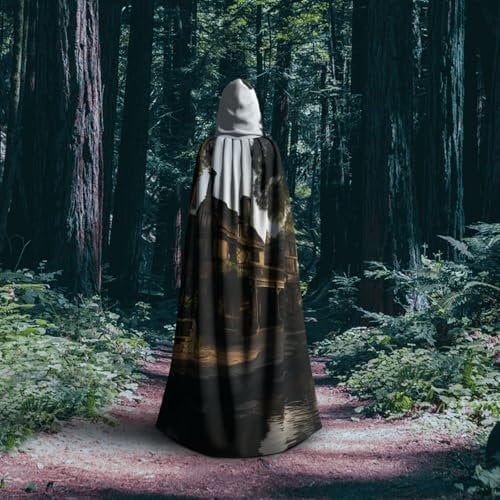 sttung Farm Houses Windmill Tractor Halloween Hooded Cloak Adults Cape Carnivals Witch's Cloak Costumes Party