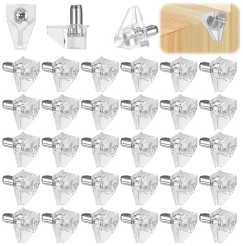 30 Stück Einlegeboden Halter Bodenträger 5mm Regalbodenträger Kunststoff transparent mit Stahlstift transparent Kunststoff Regalboden Stifte Schrank Regal Pins Halter Ersatz Peg