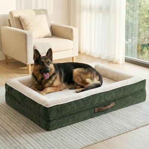 Renvix XXL Orthopedic Dog Bed, Waterproof Dog Sofa Bed | Removable Washable Cover, Soft Egg Foam Pet Bed, Non-Slip Bottom and Four-Sided Bolster Cushion(Pitch Green, 137x91x19cm)