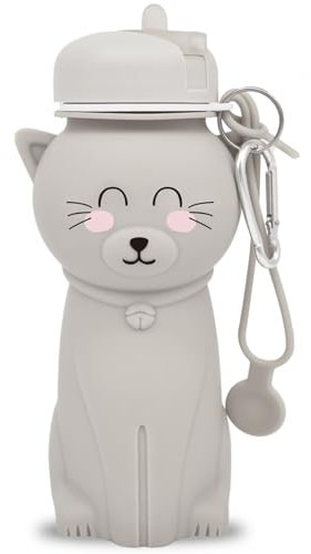 QRKPVHD Mug en Silicone Pliable - 880ML Mug en silicone Kawaii Panda, voyage pliable avec couvercle en silicone, portable réutilisable pour le camping et la randonnée (Chat)