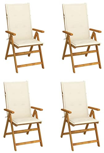 XINCXIN Hochlehner Verstellbar 4 STK., Stühle Gartensessel Chair Terrassenstühle Geeignet für Garden Pool Outdoor Balcony mit Auflagen Massivholz Akazie