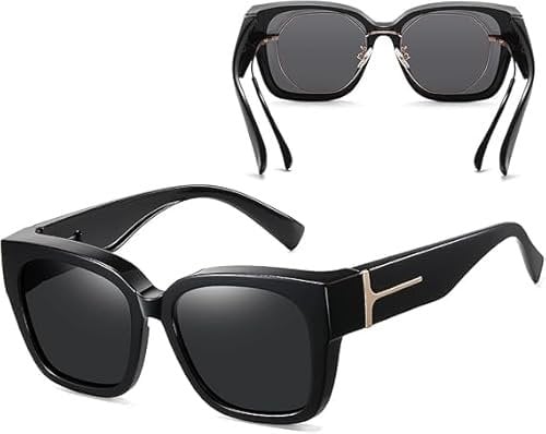 D Lolylad Polarisiert Überzieh Sonnenbrille Herren und Damen, Groß Sonnenbrille für Brillenträger UV400 Schutz, Fit-over Sunglasses für Golf, Angeln, Bootfahren, Wandern, Fahren (Schwarz)