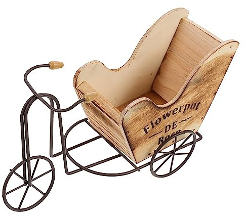 YARNOW Rustic Iron Bike Flowerpot Plant Stand for Indoor Outdoor Decor Wrought Iron Tricycle Plant Pot Wheels for Home Garden Display