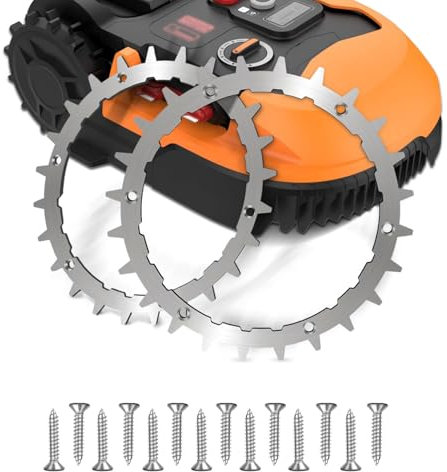 LEGQYJK Mähroboter-Spikes für Worx Landroid modells L und V-ision, Mähroboter zubehör mit 12 Edelstahls Schrauben, Traktionsverbesserung für Mähroboter, Rasenmäher Roboter-Spikes Radgröße 225mm