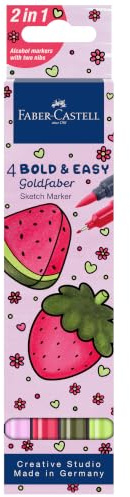 FABER-CASTELL - Goldfaber Sketch Marker Bold & Easy, 4 Farben | Schnell trocknende Alkohol Marker für Cozy Coloring, Kawaii und kreative Auszeiten