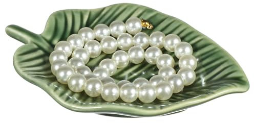 SAFIGLE Plateau Porte-bijoux Multifonction En Céramique Vert Feuille, Assiette à Anneaux Décorative, Accessoire Maison Bureau Pour Rangement Bijoux Petits Objets