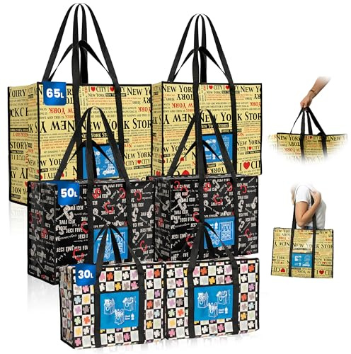 6er-Set Mehrzwecktaschen Mix-Pack (2x 30L, 2x 50L, 2x 65L) mit Rucksackfunktion, robuste Umzugstaschen mit Reißverschluss, ideal für Kleidung, Reisen, Camping & Organisation | Claudi Home