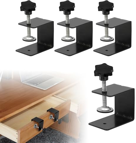 WeeGoo ﻿4 PCS Heavy Duty C Clamps Base Stand, Adjustable Drawer Front Installation Clamp, Metal Desk Mounting for Woodworking Fixed Repair
