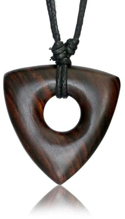viva-adorno Halskette Holzanhänger geschnitzt Plektrum Dreieck Amulett Baumwollband Surfer Kette Länge verstellbar HK34.D9