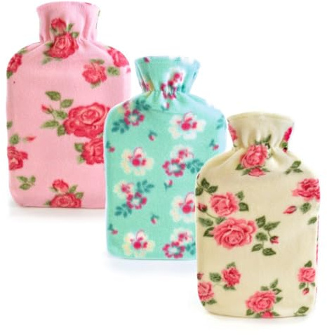 Moelund 2L Large Hot Water Bottle with Soft Fleece Cover – Reusable Leakproof Rubber Bottle for Pain Relief, Cramps, Back & Neck Pain, Stress & Winter Warmth-Assorted Plaid & Floral (Floral Random)