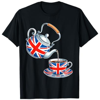 Union Jack Flag Vintage British Teapot Teacup Great Britain T-Shirt