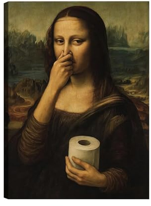 Cunegra Lustige Mona Lisa Toilette Bilder, Witzige Bild Mona Lisa Hält Sich Die Nase Zu, Monalisa Bilder Lustig für Badezimmer Toilette, Gäste-WC, 40 x 30 cm, Ohne Rahmen