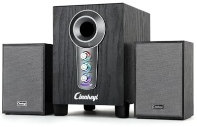 RGB Computer Speakers with Subwoofer – Compact PC Speakers with Bass/Treble Adjust, 16W Stereo Audio , Bluetooth 5.3 & 3.5mm AUX Input, USB Powered RGB Desktop Speakers for Laptop Home Office (Gray)