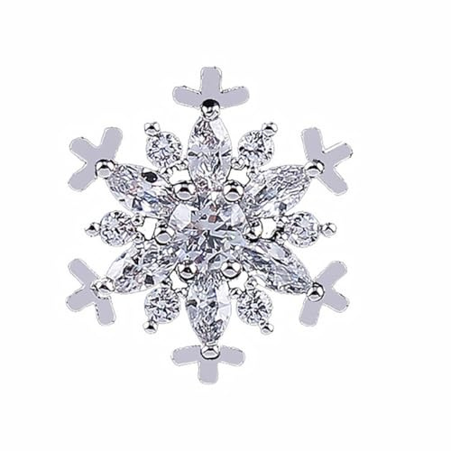 JOINPAYA Broche en Zircon Argenté Forme Flocon, Épingle pour Vêtements Femme Élégante Chic, Mariage Sapin d'Hiver