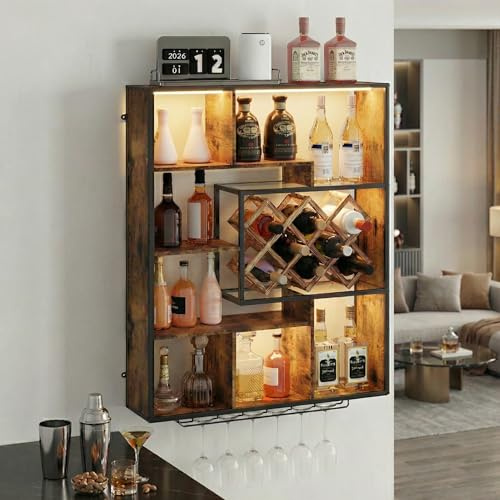YOURLITE Weinregal Wand Metall,3 Ebenen Weinregale mit Glashalter,Hängend