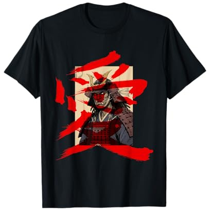Afro American Samurai Anime Cartoon Japanischer Bushido Krieger T-Shirt