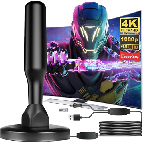Antenna TV Interna 2026 Antenna TV Interna Amplificata Potente, Terrestre con 500 km di Ricezione con Base Magnetica, Amplificatore di Segnale Support 4K HD/1080P per HDTV (black)