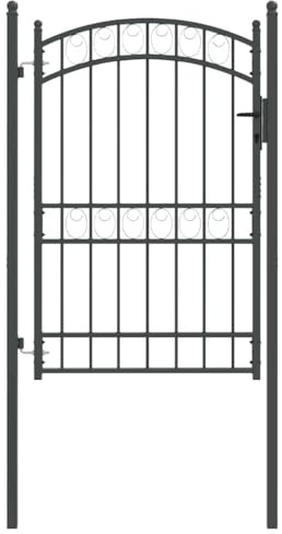 Zauntor Emmen Grau 200 x 100 cm, pulverbeschichteter Stahl Zauntor mit gewölbtem Design, inklusive zwei Pfosten, Scharnieren und drei Schlüsseln