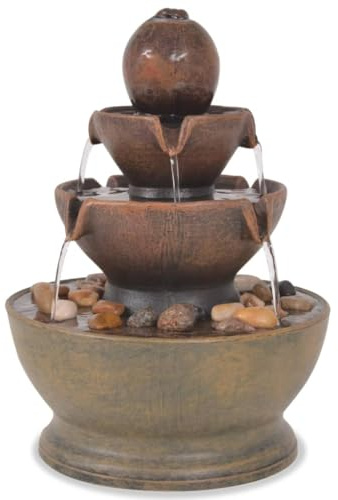 Runheo Fontaine d'intérieur avec Pompe en polyrésine Marron pour décoration Zen, Bassin d'eau Autonome idéale pour terrasse Patio Balcon, Ambiance relaxante et Bruit de ruissellement