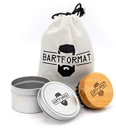 BARTFORMAT Bart-Bürste für Männer - Aus edlem Buchenholz mit Wildschweinborsten - Perfektes Bartpflege-Tool - Mit praktischer Aufbewahrungsdose und Baumwollbeutel