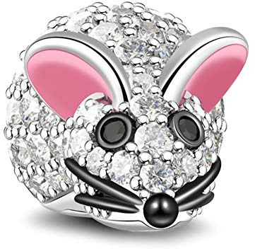 GNOCE 925 Sterling Silber Charm Armband mädchen Tier und Haustiere Charm Gepflastert Reiner Kristall CZ Steine ​​Rosa Emaille Ohren Maus Anhänger Fit Armband und Halskette