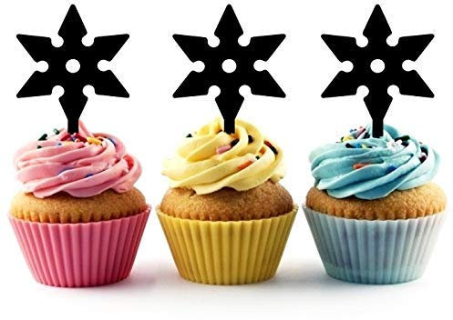 Shuriken Cupcake-Topper Wurfstern Ninja-Silhouette, Acryl, 12 Stück