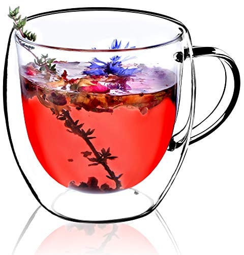 KADAX doppelwandige Glas Tasse, 250 ml, Glas mit breitem Griff, Trinkglas für Saft, Tee, Kaffee, Cappuccino, Wasser, Eistee, Eis, Universalglas, Teeglas, Vakuum (1)