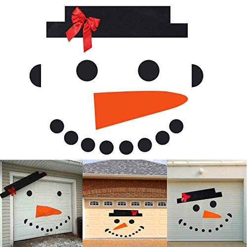 ALHONLY Weihnachtsmann Schneemann Gesicht Garagentor Dekoration - DIY Schneemann Vlies Torbogen Tür Dekoration mit Hut Schleife Augen Nase Zähne (16-teiliges Set – 70,3 cm Hut)