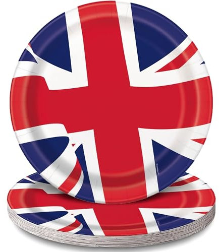 Unique 28795 Paper Plates-23 cm-Union Jack Party-Pack of 8, Multicolour