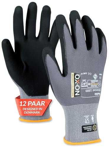 OX-ON FLEXIBLE ADVANCED 1900 Arbeitshandschuhe Gr.8 I 12 Paar Schutzhandschuhe mit Touch-Funktion & Nitrilschaumbeschichtung I Graue Mechanikerhandschuhe für einen präzisen Griff I EN Zertifizierung