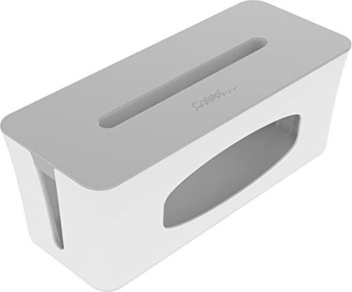 Callstel Kabelmanagement: Kabelbox groß, 40x15,5x16,5 cm, Ladesteckplatz im Deckel, weiß/grau (Kabelbox gegen Kabelsalat, Boxen für Verlängerungskabel, Apple iPhone Ladekabel)