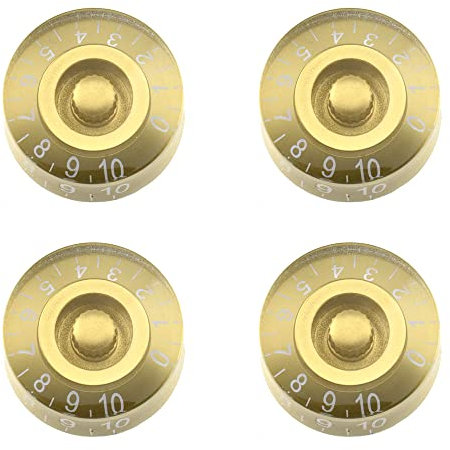 HAHIYO Goldene Oberfläche, weiße Zahl, klare E-Gitarre, Top-Hat-Knöpfe, glatte Schnellwechsel-Geschwindigkeit, Lautstärkeregler, Tonsteuerung, Ersatzschaft, einfacher Griff, kratzfest, 4 Stück