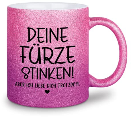 glitzertassen.de® | Deine Fürze stinken | Tasse mit Glitzer | Geschenkidee | Roséviolett