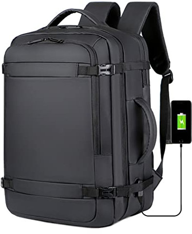 BAGZY Laptop Rucksack 17 Zoll Rucksack Herren Handgepäck Rucksack 45x36x20 Rucksack Wasserdicht Erweiterbar 30-40L Reiserucksack Kabinentasche USB-Ladeanschluss Geschenke für Männer [Schwarz]