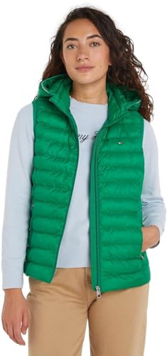 Tommy Hilfiger Damen Weste Padded Global Stripe Steppweste, Grün (Olympic Green), XL