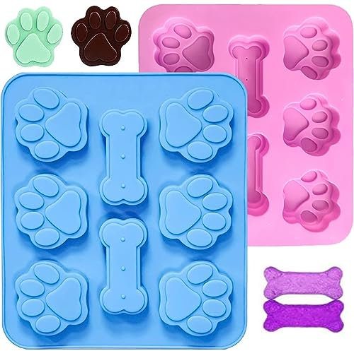 Chocolate Mould Dog Paw Cake Silicone Moulds 8-Cavity Non Stick Puppy Bone Baking Mold DIY Tools for Ice Cube Pudding Candy Jelly Cupcakes Pet Treats Cookie (2 Pcs)