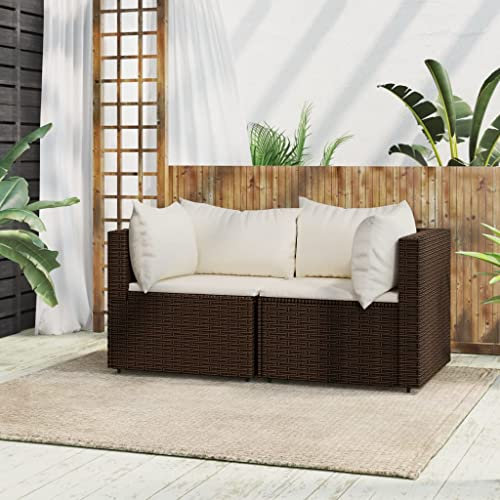Hovothy Garten-Ecksofas mit Kissen 2 STK. Braun Poly Rattan Gartenmöbel Set Balkonmöbel Set Gartensofa Gartencouch Balkon Sofa Outdoor Sofa Rattansessel Rattan Stuhl Corner Sofa Ecksessel